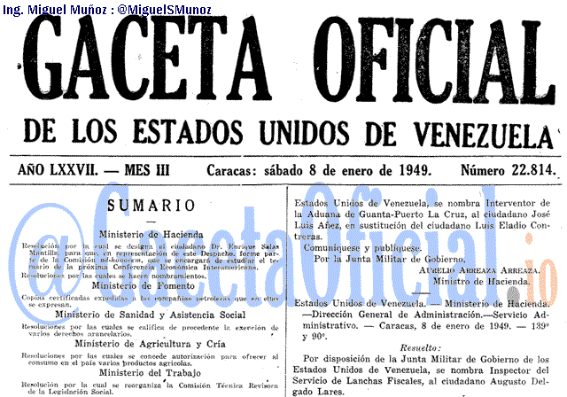 Gaceta Oficial 22814 del 8 Enero 1949