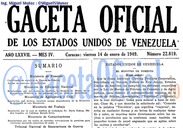 Gaceta Oficial 22819 del 14 Enero 1949