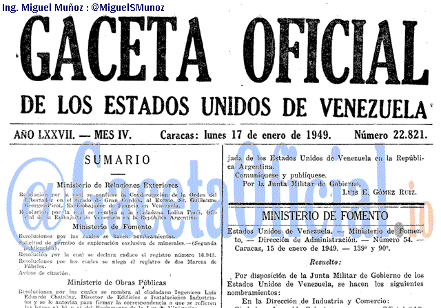 Gaceta Oficial 22821 del 17 Enero 1949