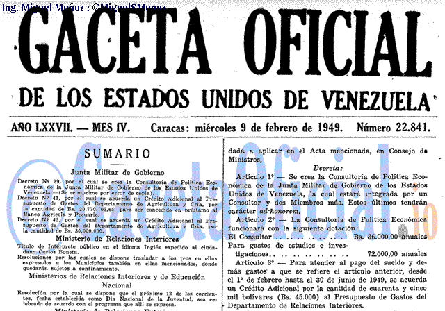 Gaceta Oficial 22841 del 9 Febrero 1949