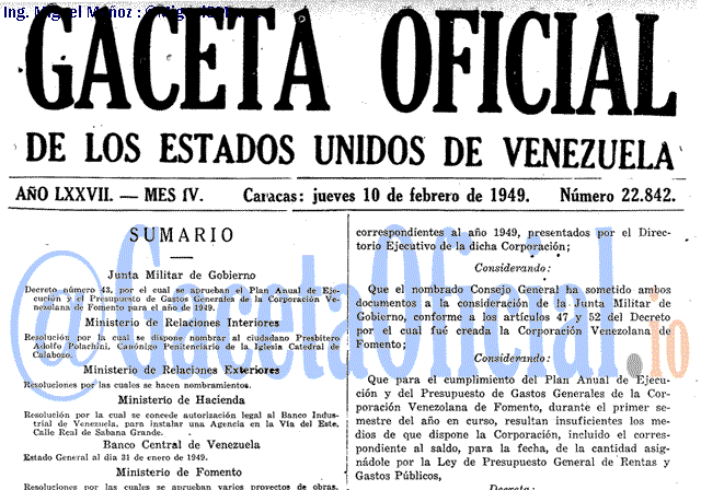 Gaceta Oficial 22842 del 10 Febrero 1949