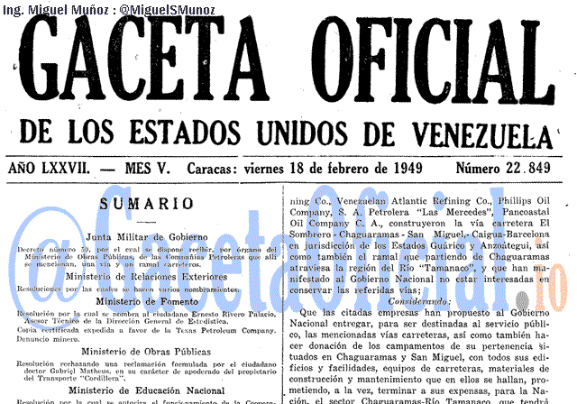 Gaceta Oficial 22849 del 18 Febrero 1949