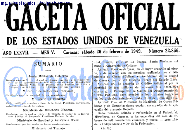 Gaceta Oficial 22856 del 26 Febrero 1949