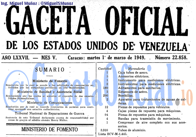 Gaceta Oficial 22858 del 1 Marzo 1949