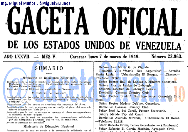 Gaceta Oficial 22863 del 7 Marzo 1949