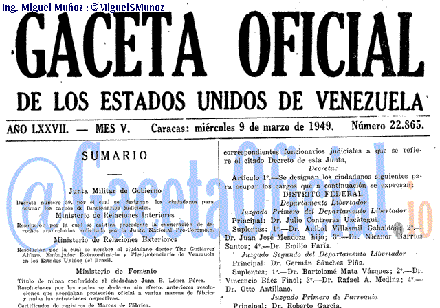 Gaceta Oficial 22865 del 9 Marzo 1949
