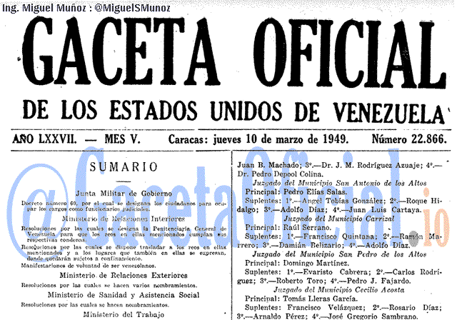 Gaceta Oficial 22866 del 10 Marzo 1949