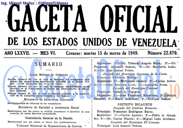 Gaceta Oficial 22870 del 15 Marzo 1949