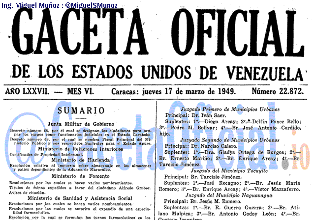 Gaceta Oficial 22872 del 17 Marzo 1949