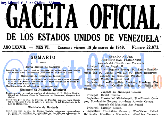 Gaceta Oficial 22873 del 18 Marzo 1949