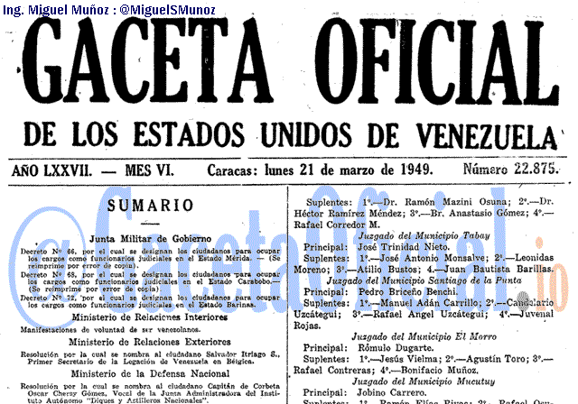 Gaceta Oficial 22875 del 21 Marzo 1949