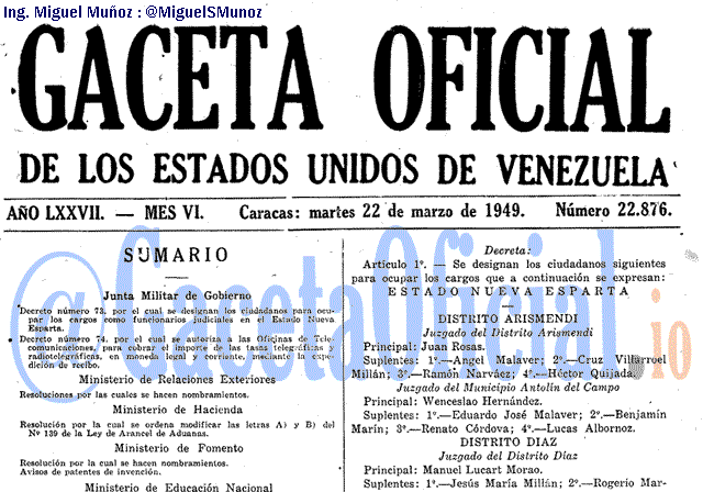 Gaceta Oficial 22876 del 22 Marzo 1949
