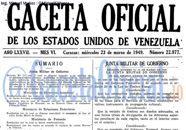 Gaceta Oficial 22877 del 23 Marzo 1949