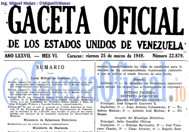 Gaceta Oficial 22879 del 25 Marzo 1949