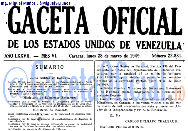 Gaceta Oficial 22881 del 28 Marzo 1949