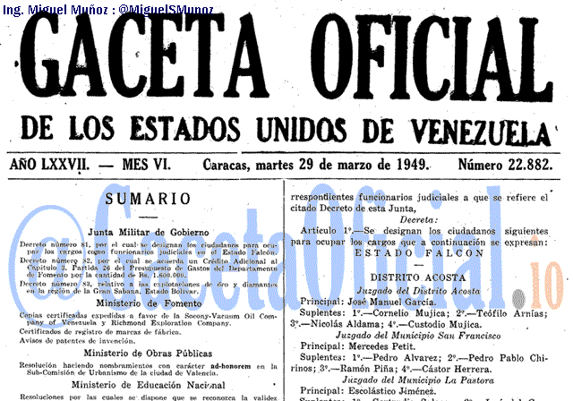 Gaceta Oficial 22882 del 29 Marzo 1949