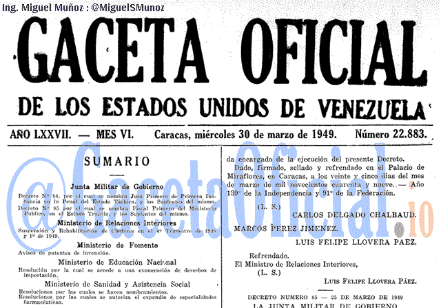 Gaceta Oficial 22883 del 30 Marzo 1949