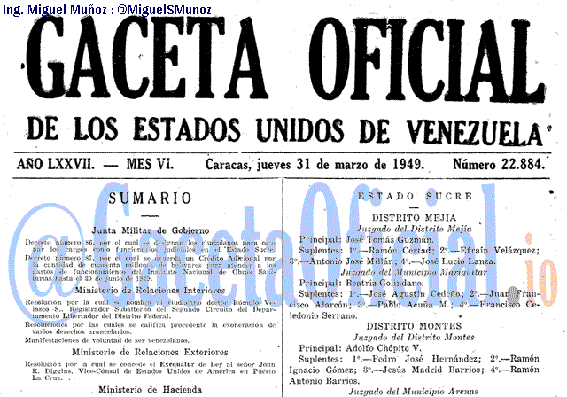 Gaceta Oficial 22884 del 31 Marzo 1949