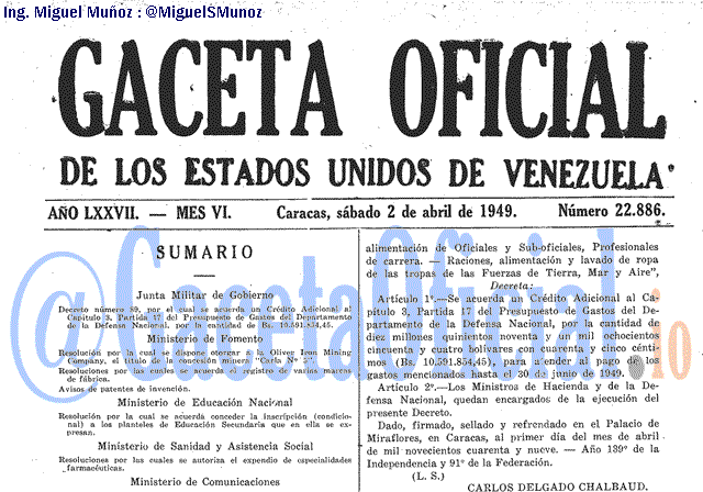 Gaceta Oficial 22886 del 2 Abril 1949
