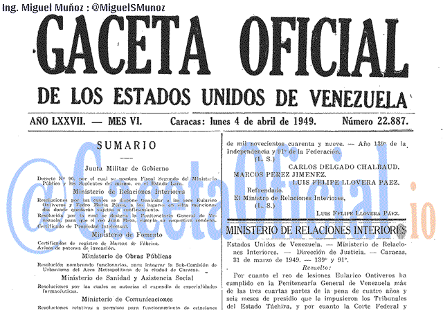 Gaceta Oficial 22887 del 4 Abril 1949