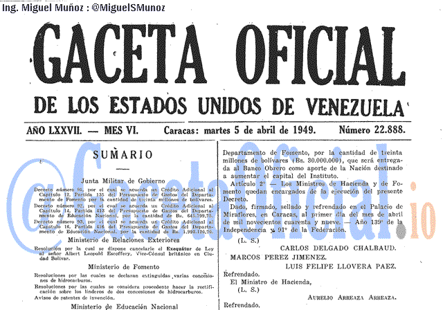 Gaceta Oficial 22888 del 5 Abril 1949