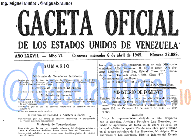 Gaceta Oficial 22889 del 6 Abril 1949