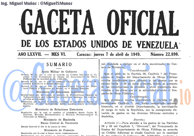 Gaceta Oficial 22890 del 7 Abril 1949