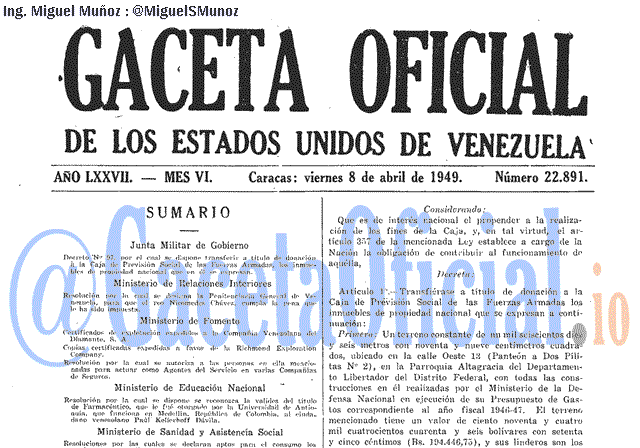 Gaceta Oficial 22891 del 8 Abril 1949