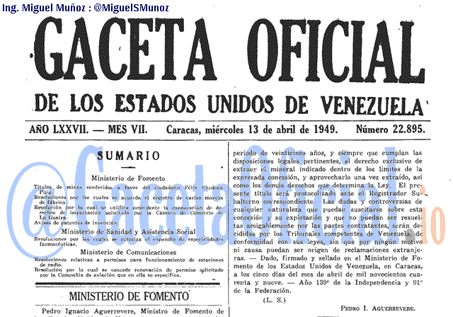 Gaceta Oficial 22895 del 13 Abril 1949