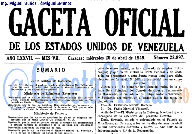 Gaceta Oficial 22897 del 20 Abril 1949