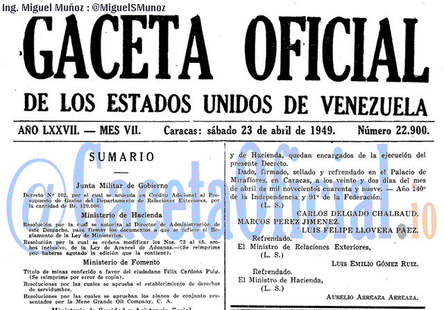 Gaceta Oficial 22900 del 23 Abril 1949