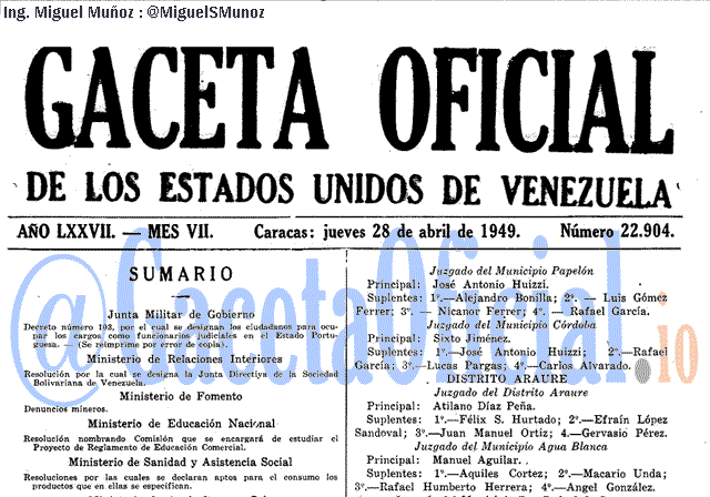 Gaceta Oficial 22904 del 28 Abril 1949