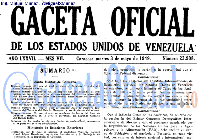 Gaceta Oficial 22908 del 3 Mayo 1949