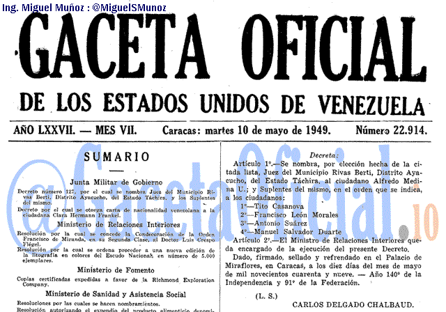 Gaceta Oficial 22914 del 10 Mayo 1949