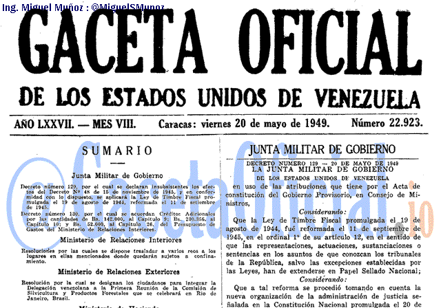Gaceta Oficial 22923 del 20 Mayo 1949