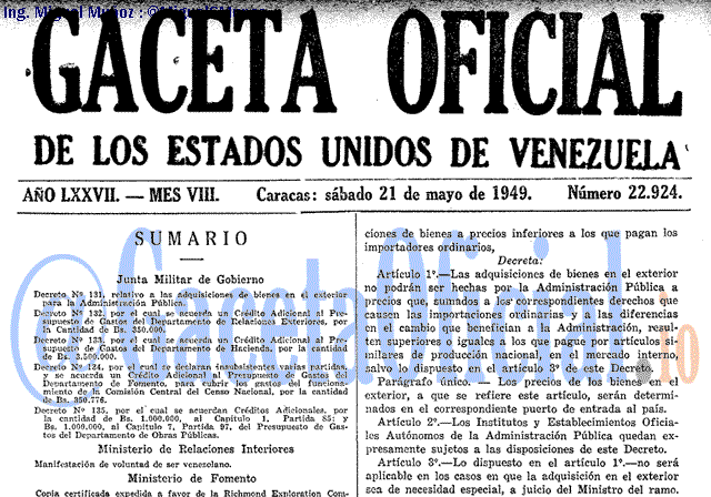 Gaceta Oficial 22924 del 21 Mayo 1949