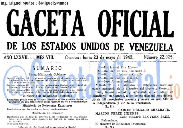 Gaceta Oficial 22925 del 23 Mayo 1949