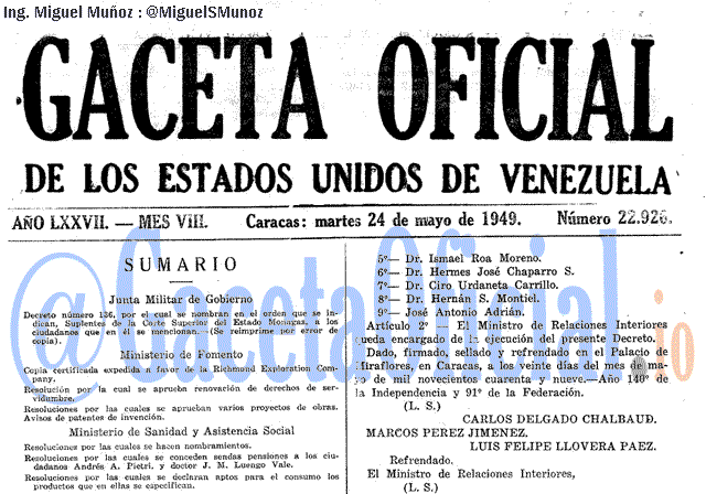 Gaceta Oficial 22926 del 24 Mayo 1949