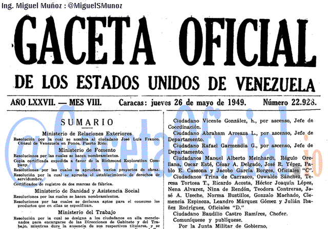 Gaceta Oficial 22928 del 26 Mayo 1949