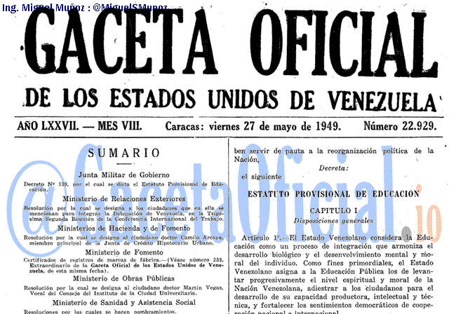 Gaceta Oficial 22929 del 27 Mayo 1949