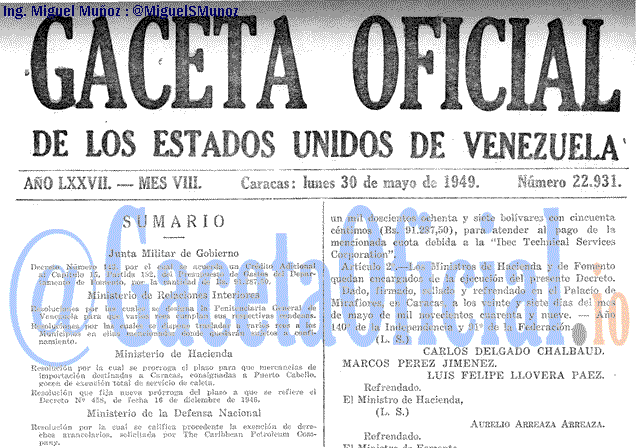 Gaceta Oficial 22931 del 30 Mayo 1949