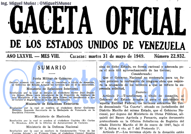Gaceta Oficial 22932 del 31 Mayo 1949