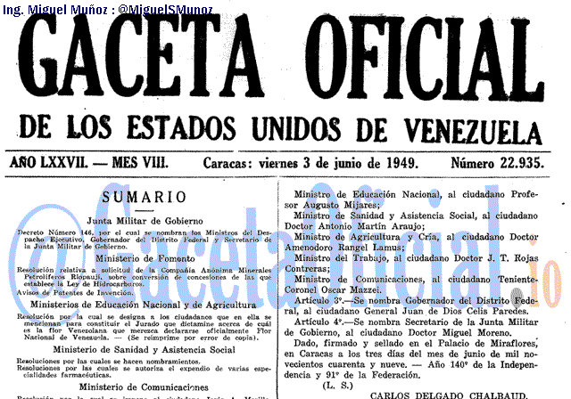 Gaceta Oficial 22935 del 3 Junio 1949