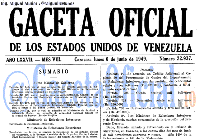 Gaceta Oficial 22937 del 6 Junio 1949