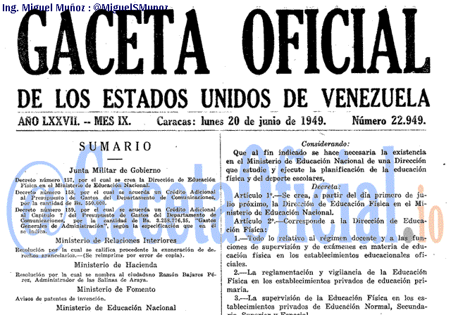 Gaceta Oficial 22949 del 20 Junio 1949
