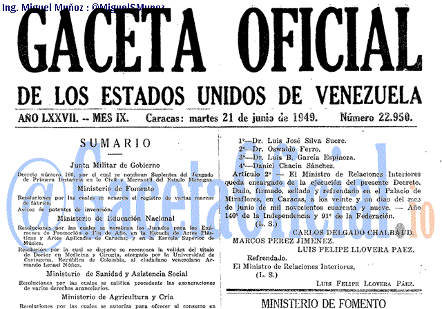 Gaceta Oficial 22950 del 21 Junio 1949