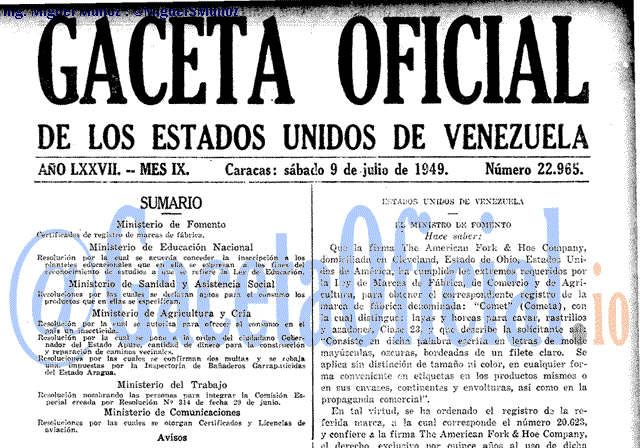 Gaceta Oficial 22965 del 9 Julio 1949