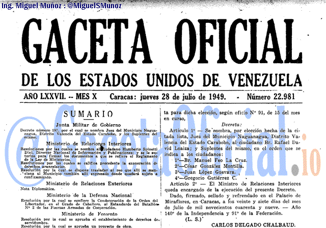 Gaceta Oficial 22981 del 28 Julio 1949