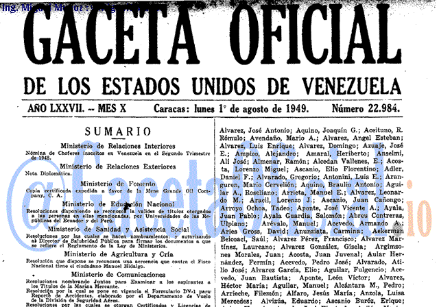 Gaceta Oficial 22984 del 1 Agosto 1949