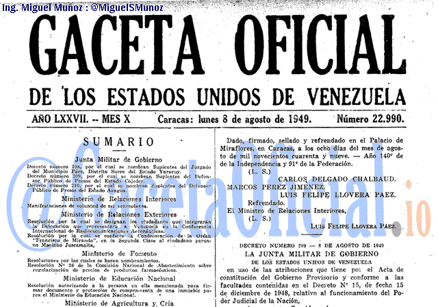 Gaceta Oficial 22990 del 8 Agosto 1949